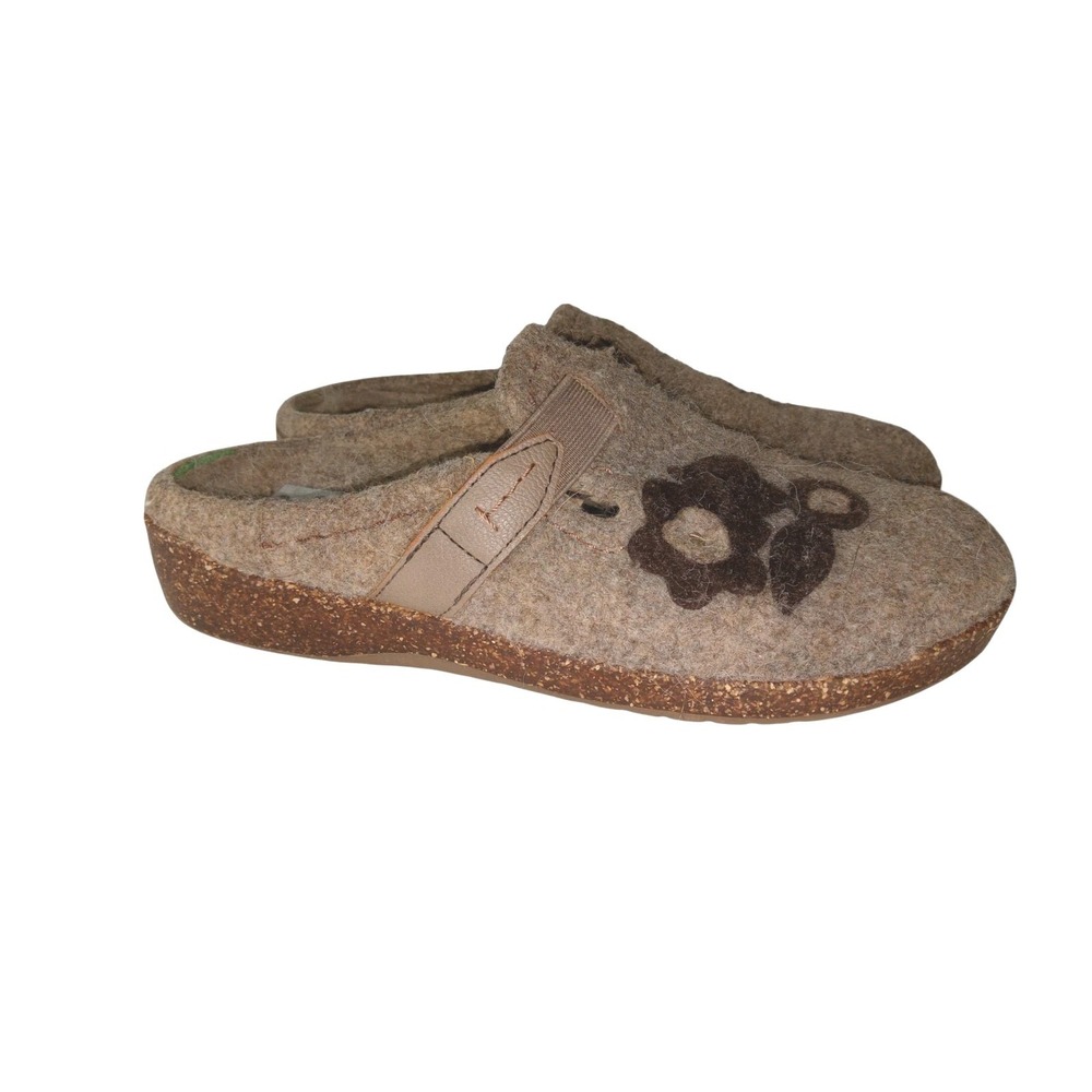 Earth Origins AURORA JACKIE Women  7.5 Felt Floral Clog Slippers Cork OATMEAL